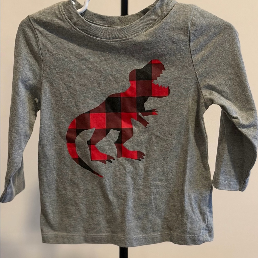 Cat & Jack Gray Long-Sleeve Shirt with Red Buffalo Plaid Dino